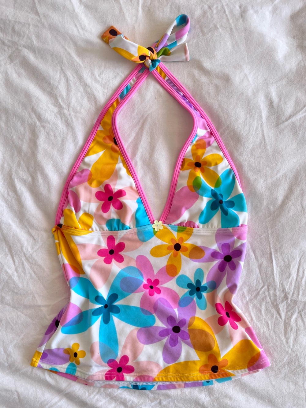 Y2K Floral Daisy Multicolour Halter Tankini Swim Top